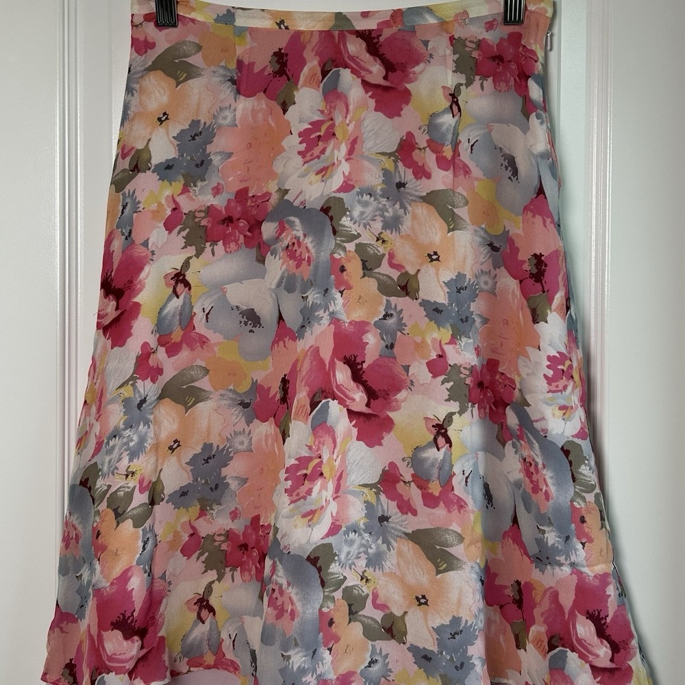 Valerie Stevens Vintage Y2K 100% Silk Multicolor Watercolor Floralβ A-Line Skirt